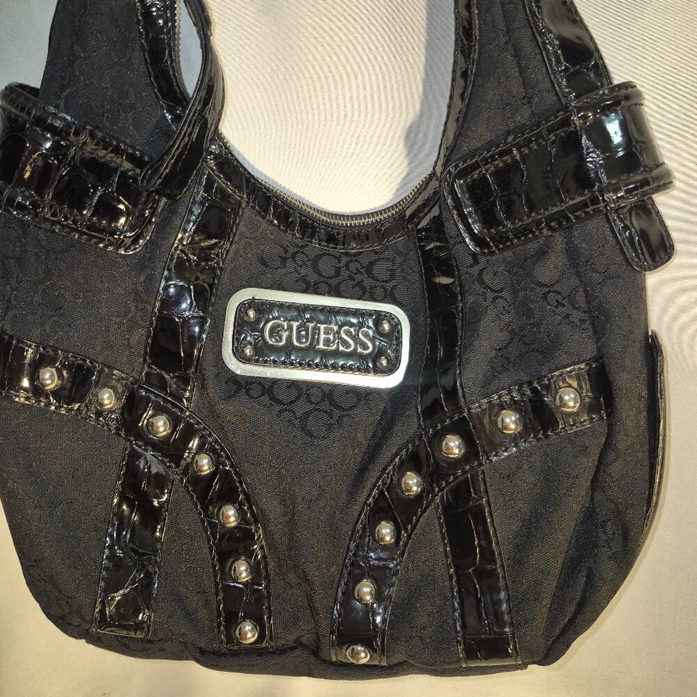 GUESS VINTAGE studded shoulder bag, Black and silver, 13X20 - Picture 6 of 15